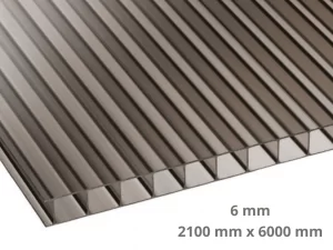 Bronze multiwall polycarbonate with UV-protection, 2100 x 6000 mm, thickness 6-16 mm